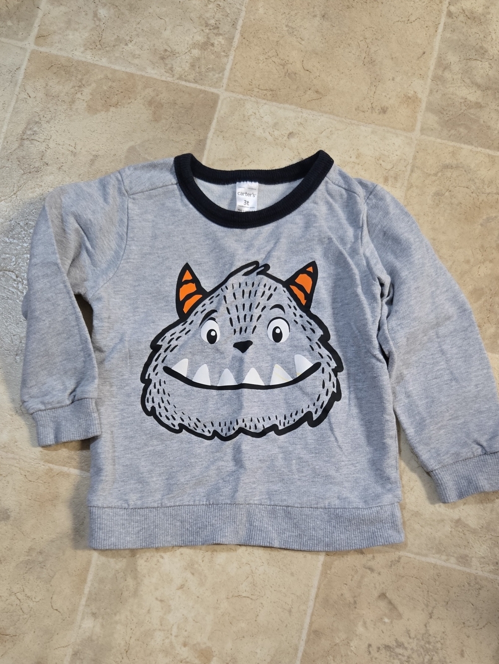 Carter's Light Gray Monster Sweatshirt with Navy Trim and Orange Horns